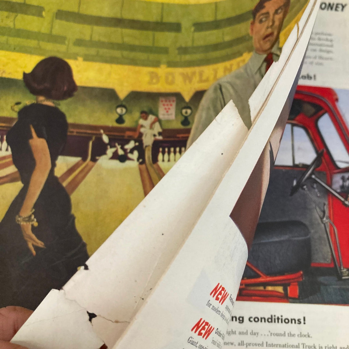 Interior view of the Saturday Evening Post Magazine January 28 1950, highlighting wear and tear details on the cover including creases and rips.