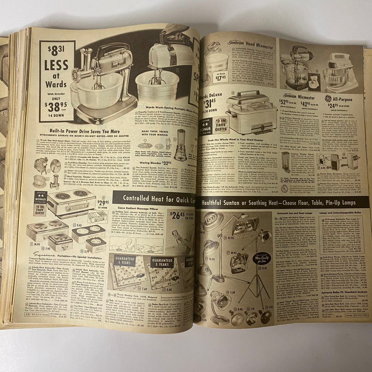 1959 Montgomery Ward Spring and Summer Catalog showcasing kitchen appliances and home goods, presenting products like mixers and cooking utensils from the era.