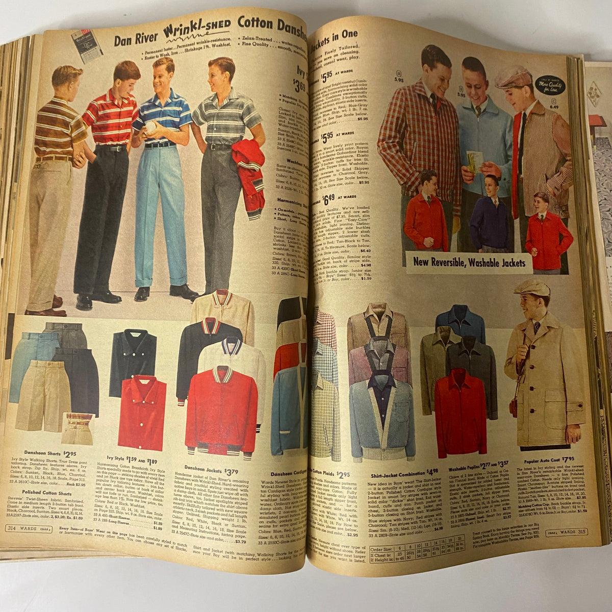 1958 Montgomery Ward Spring and Summer Catalog featuring men's fashionable clothing including shirts and jackets, perfect for spring attire.