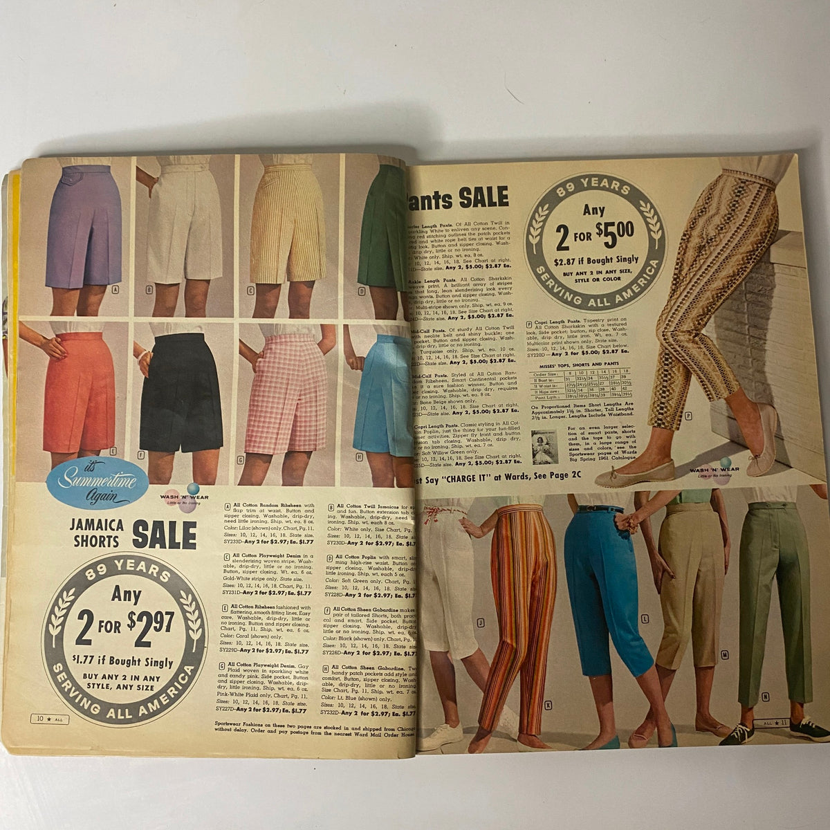 Another inside page from the 1961 Montgomery Ward Summer Catalog showing a selection of shorts and stylish pants, promoting summer attire.