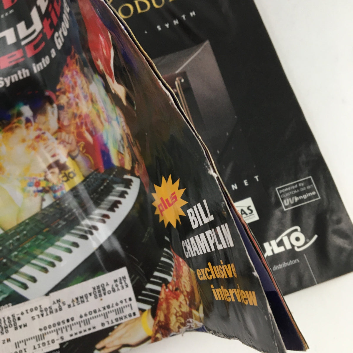 Back cover of Keyboard Magazine March 2003 featuring an exclusive interview with Bill Champlin and musical equipment.