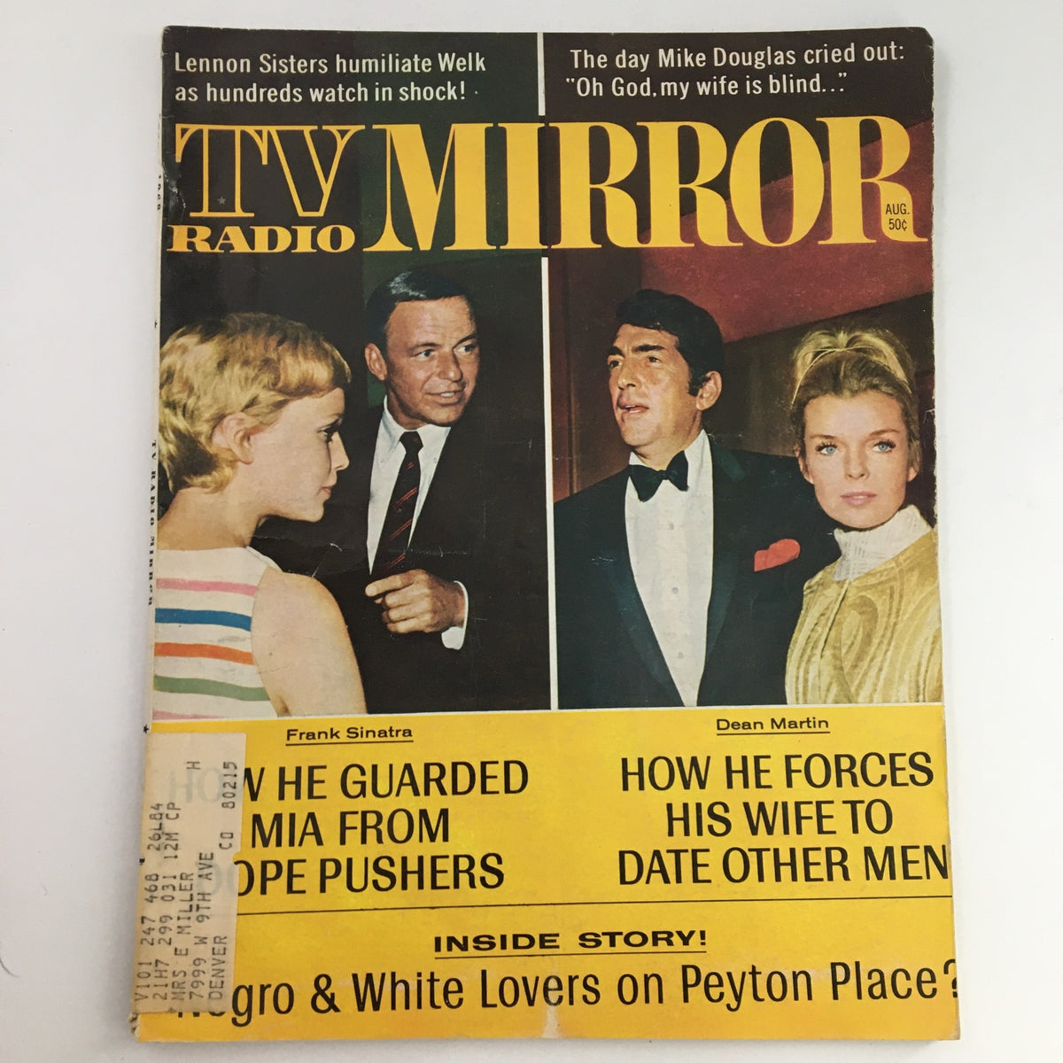 Cover of TV Radio Mirror Magazine, August 1968, Vol 68 #9 featuring Frank Sinatra and Dean Martin, highlighting their iconic status in entertainment.