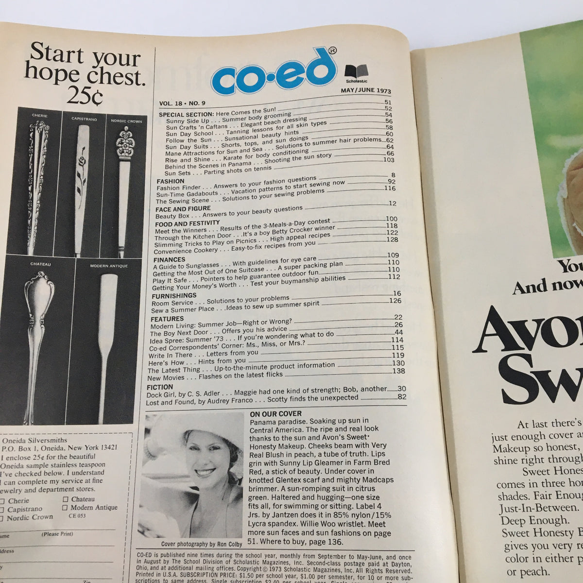 Interior page of VTG Co-Ed Magazine May 1973, displaying the contents and features including summer beauty tips and articles.