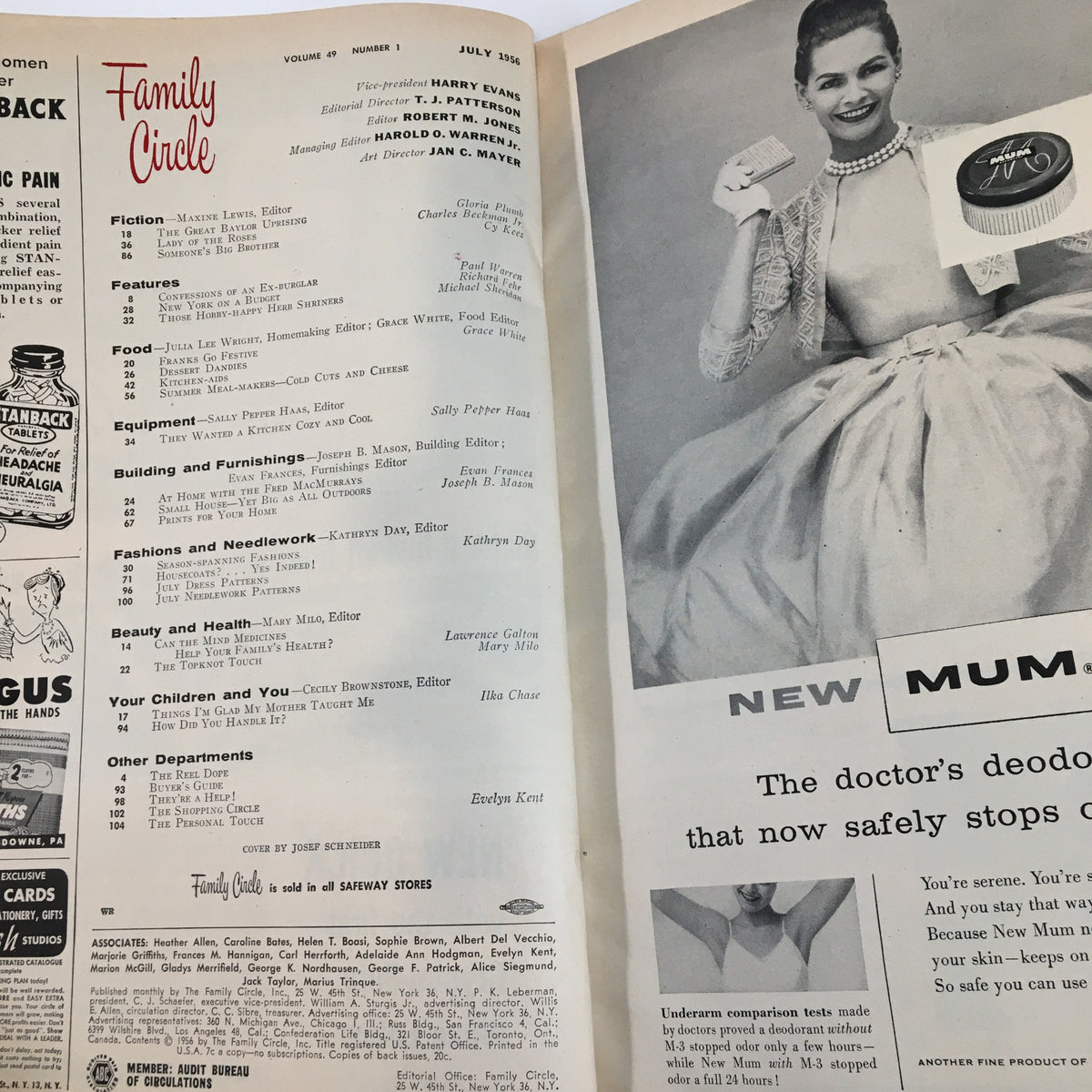 Inside page of VTG Family Circle Magazine July 1956 showcasing articles and features, illustrating the vintage editorial style and content focus.
