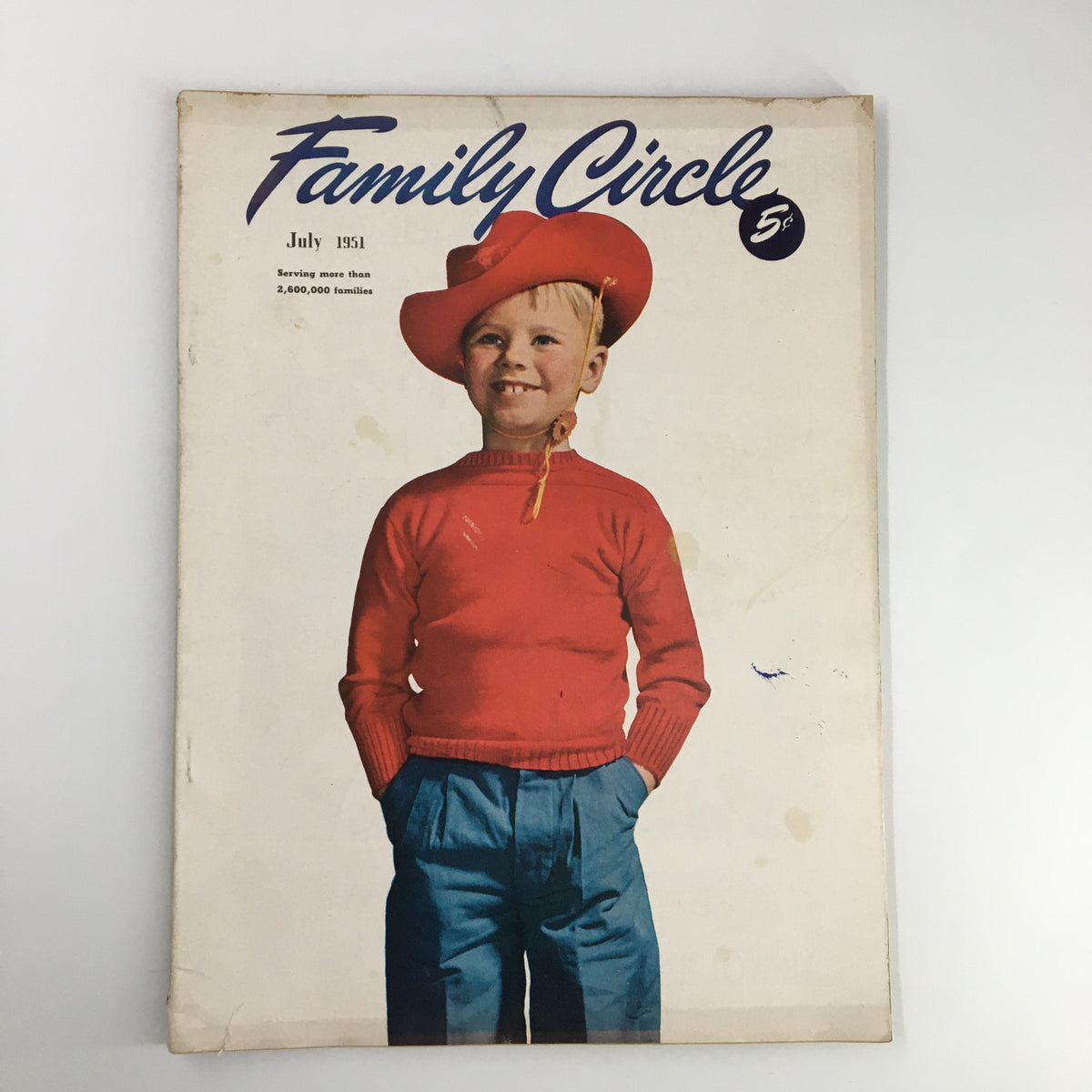 Vintage Family Circle Magazine from July 1951 featuring a little boy dressed as a cowboy, showcasing nostalgic Americana charm.
