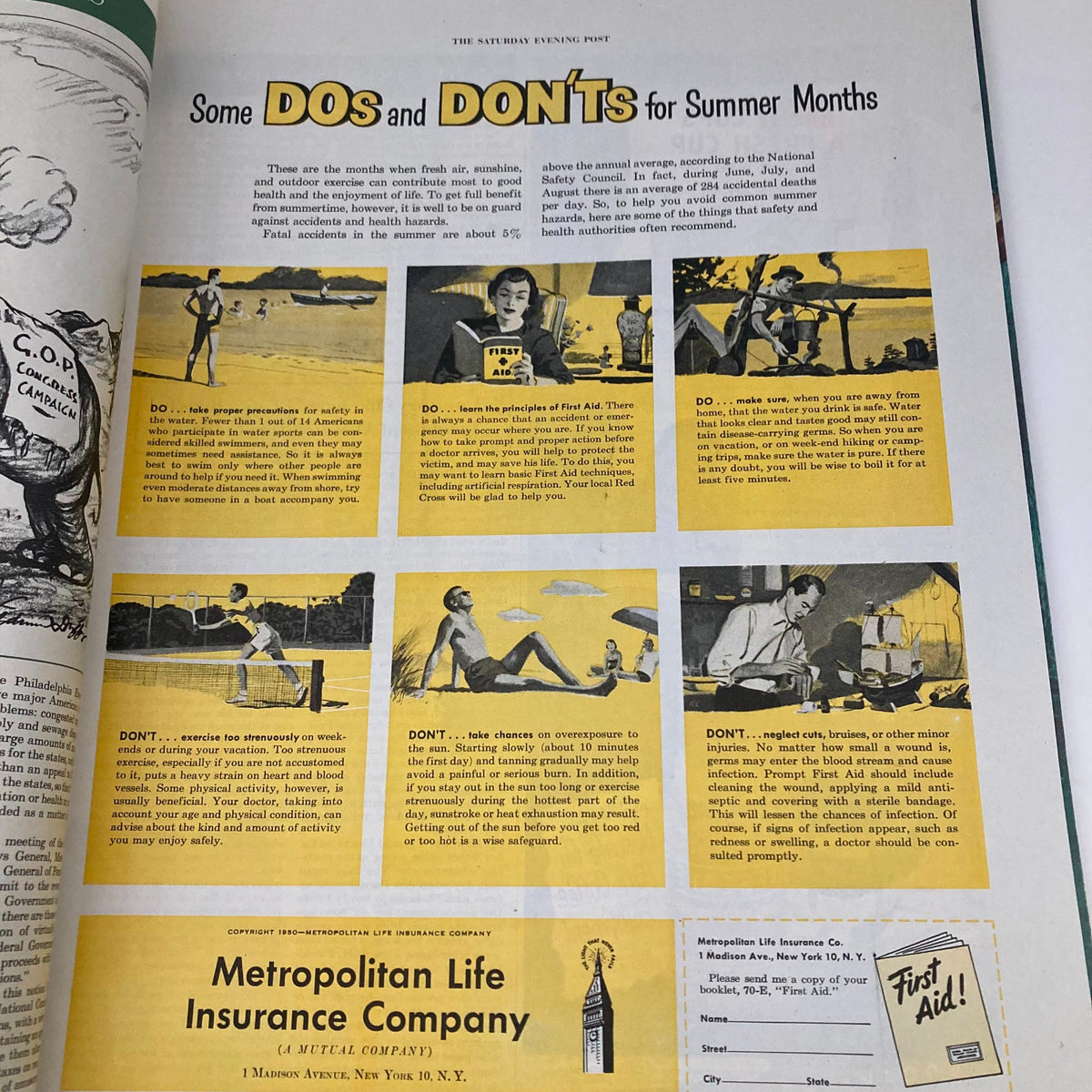 Saturday Evening Post Magazine June 3 1950 illustrated cover featuring DOs and DON'Ts for summer months, promoting safety tips with engaging visuals.
