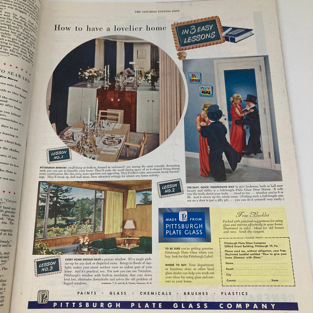 Saturday Evening Post Magazine June 3 1950 illustrated cover displaying article on home aesthetics, featuring tips on how to have a lovelier home with colorful images.