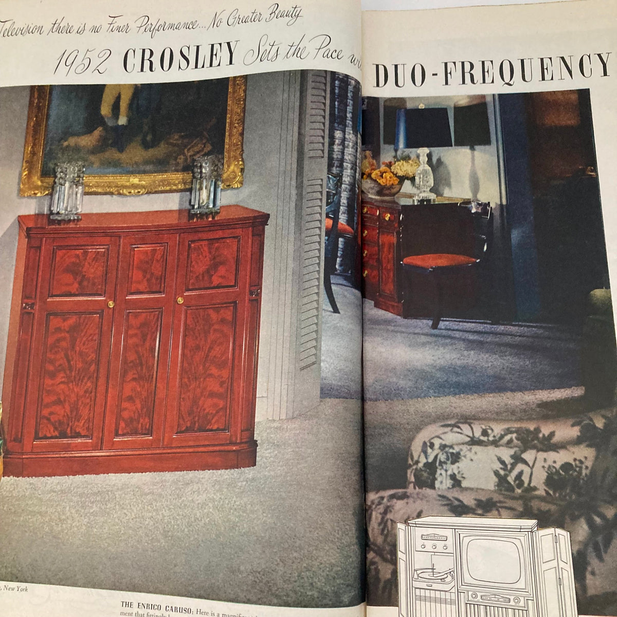 Advertisement in the Saturday Evening Post October 13 1951 for a Crosley model, emphasizing mid-century design and technology.