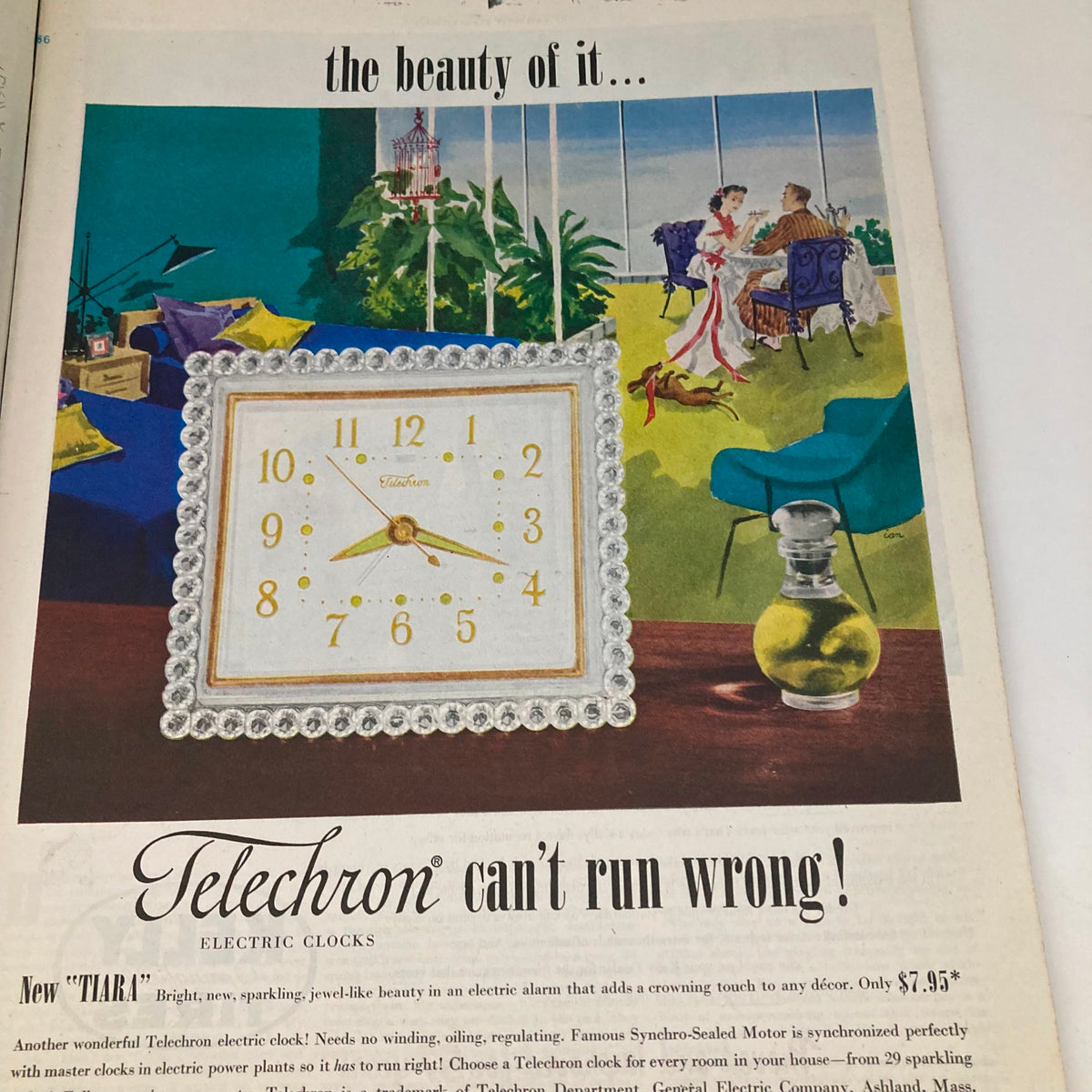 Advertisement featured in the Saturday Evening Post October 13 1951 showcasing Telechron electric clocks, rich in vintage design style.