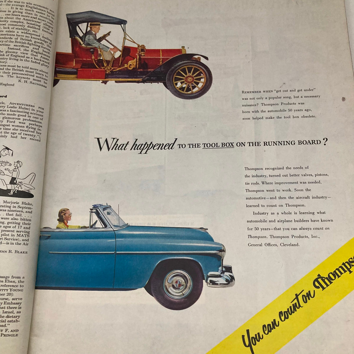 Vintage advertisement from Saturday Evening Post November 17 1951 showcasing automotive history with images of an old and new convertible.