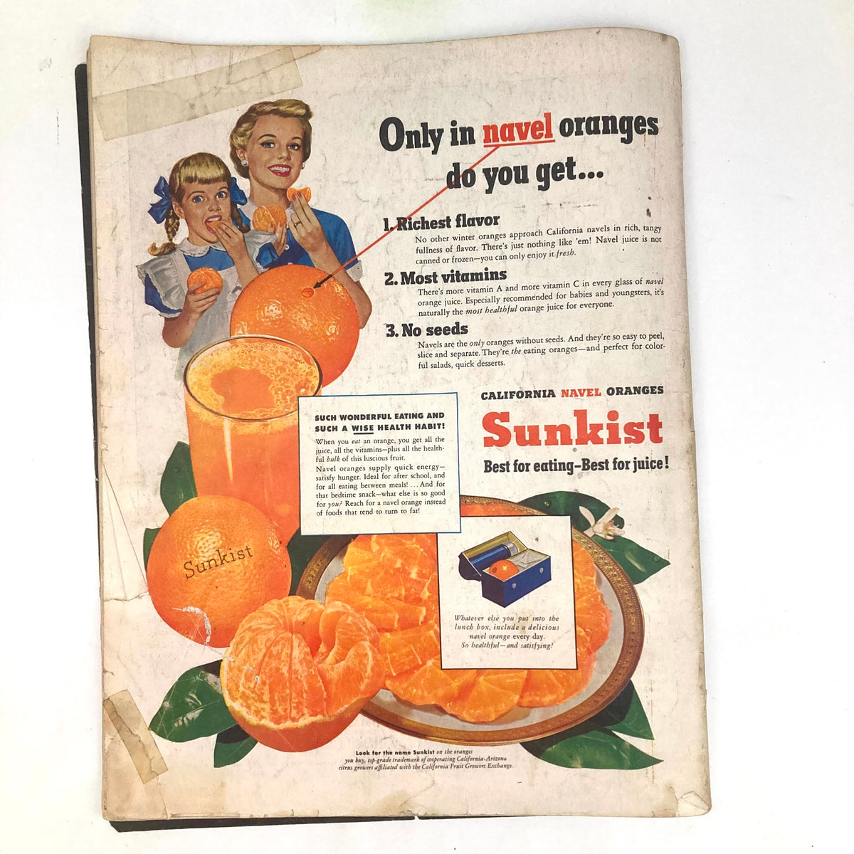 Saturday Evening Post January 19 1952 featuring an advertisement for Sunkist navel oranges showcasing their flavor and health benefits along with engaging illustrations.