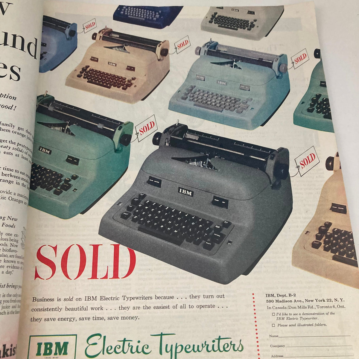 Advertisement for IBM Electric Typewriters featured in the Saturday Evening Post Magazine from May 31, 1952, showcasing various models available for sale.