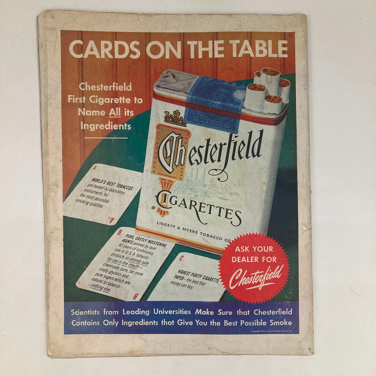Chesterfield cigarette advertisement in Saturday Evening Post Magazine May 31 1952 showcasing its branding and marketing strategy from the mid-20th century.