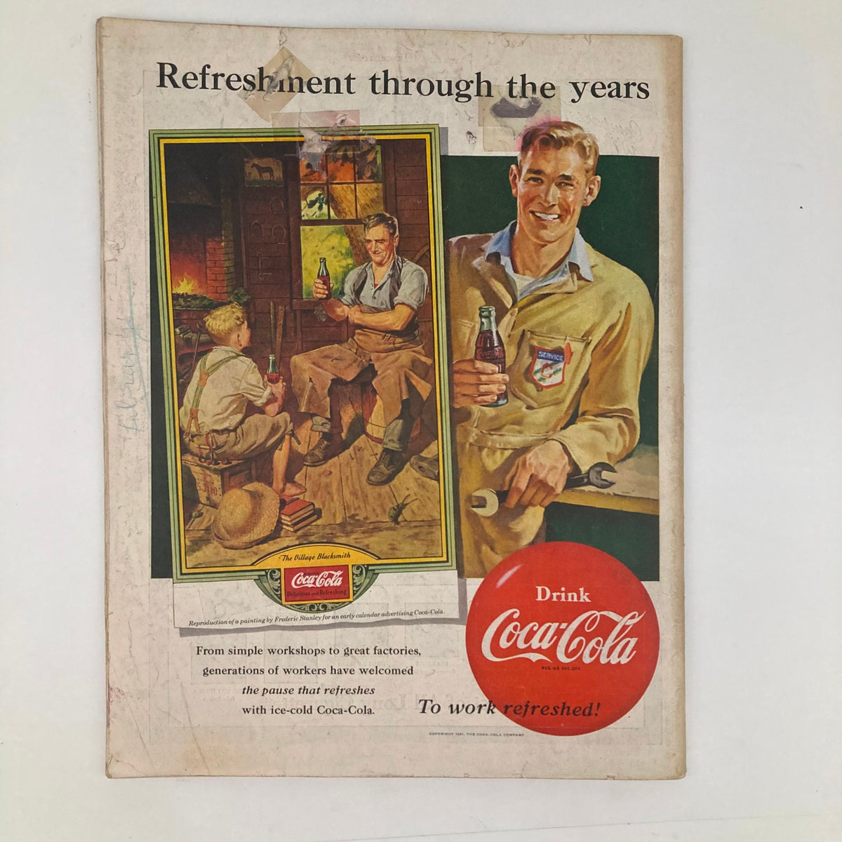 Back cover of the Saturday Evening Post Magazine March 24, 1951, featuring a vintage Coca-Cola advertisement illustrating workers enjoying refreshing drinks.