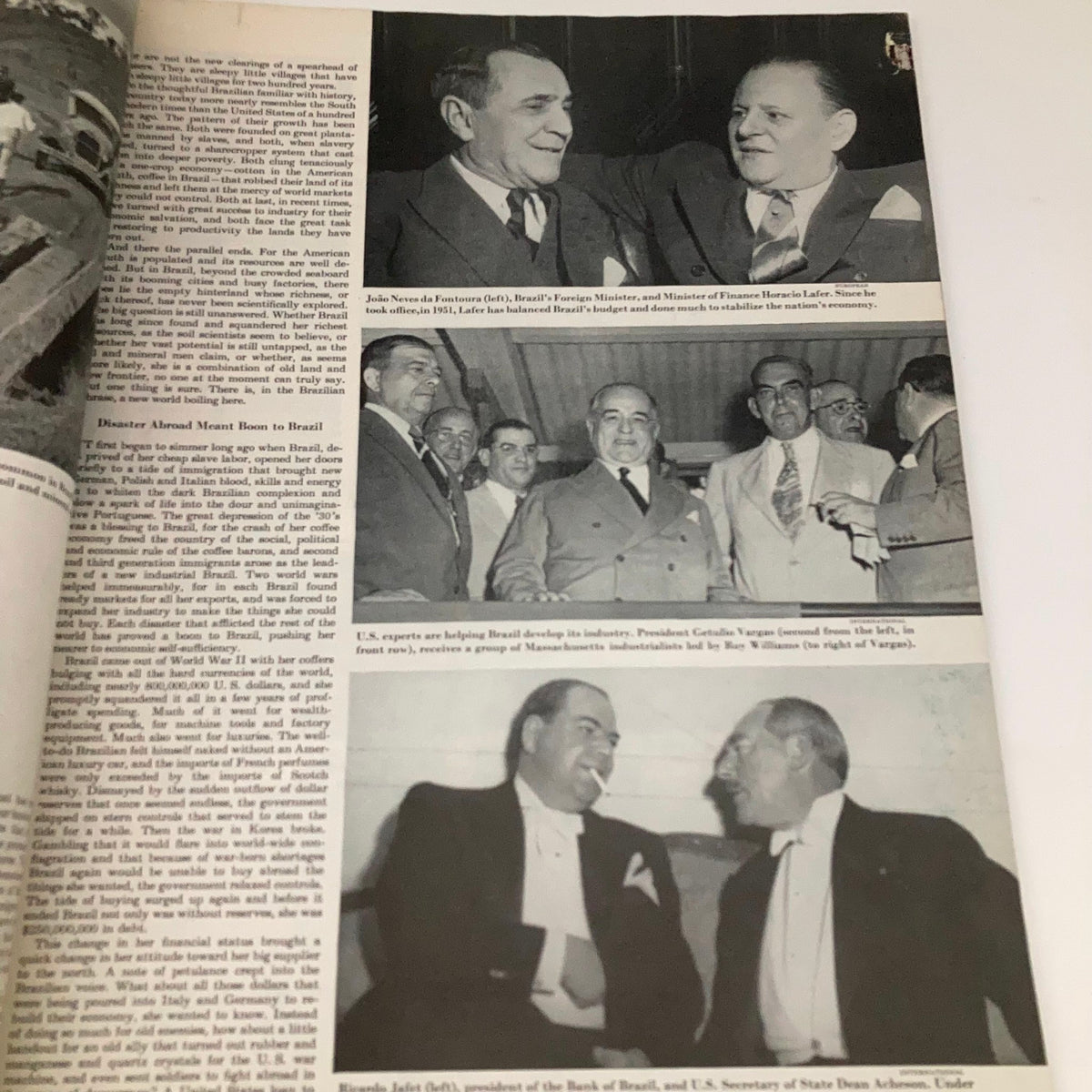 Editorial page of the Saturday Evening Post Magazine, September 6, 1952, showing images of political figures and discussions on Brazilian industry.