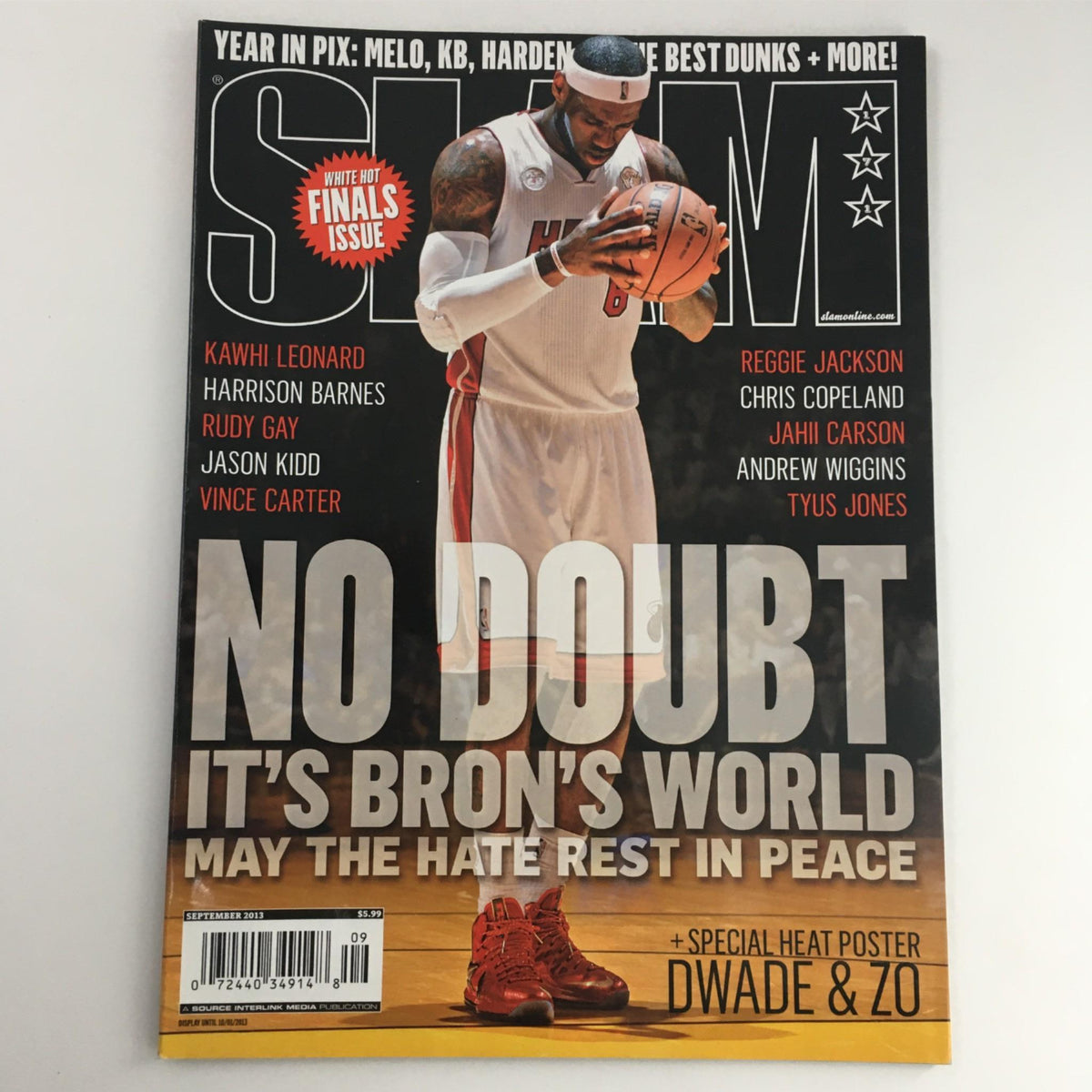 Slam Magazine September 2013 featuring LeBron James of the Miami Heat on the cover, showcasing basketball culture and sports memorabilia.