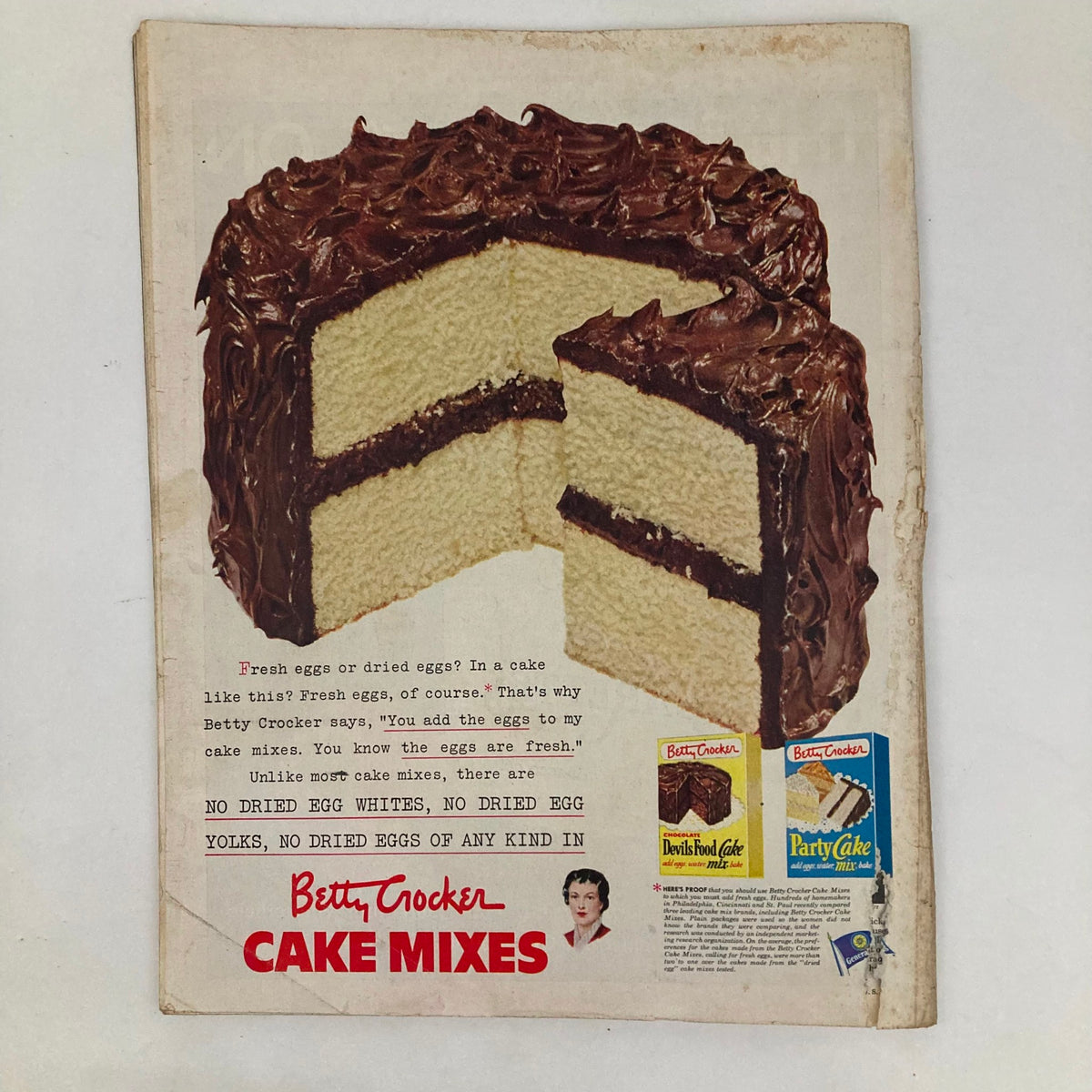 Advertisement from the Saturday Evening Post Magazine, July 19, 1952, featuring a delicious cake and promoting Betty Crocker Cake Mixes, highlighting nostalgia for home baking.