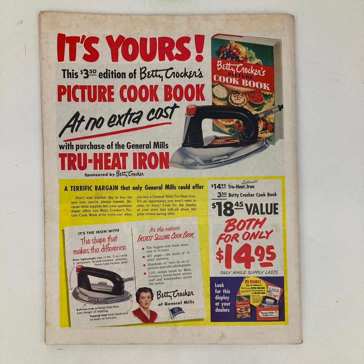 Saturday Evening Post Magazine April 26 1952 Little Boyhood - Falter, featuring an advertisement for Betty Crocker’s Picture Cook Book with a promotion for the General Mills Tru-Heat Iron.