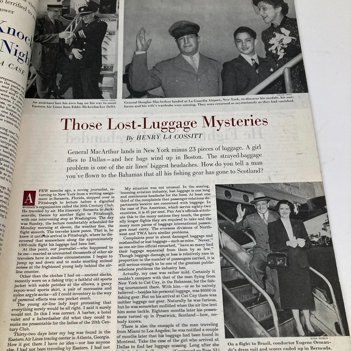 Article page from Saturday Evening Post Magazine December 26 1953 Christmas - Schaeffer, titled 'Those Lost-Luggage Mysteries,' covering personal anecdotes and air travel.