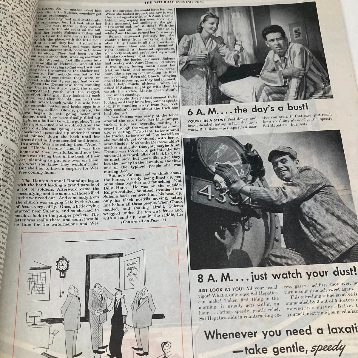 An interior page from Saturday Evening Post Magazine February 10 1945, featuring the story about daily life with illustrations capturing mid-20th century American culture.
