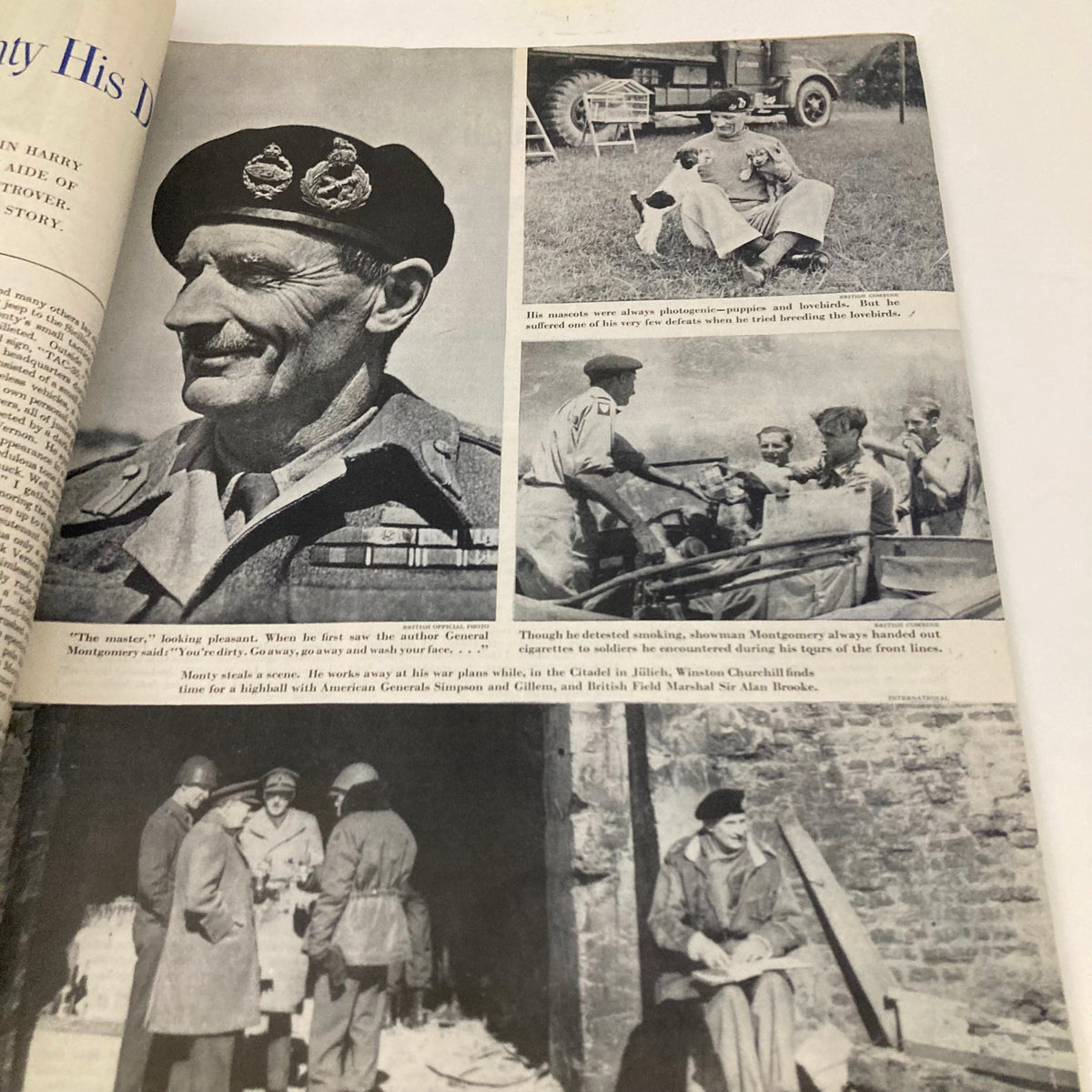 Page from the Saturday Evening Post Magazine September 21, 1946, displaying black and white photographs related to General Montgomery during World War II, capturing significant moments.