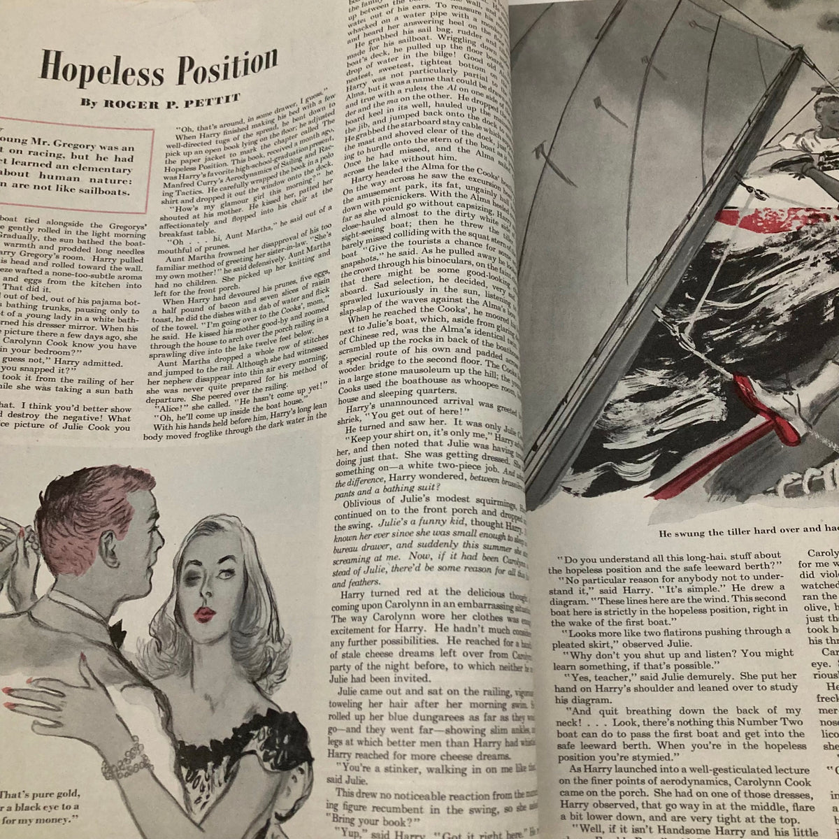 Inside page of Saturday Evening Post Magazine July 27 1946 featuring the story 'Hopeless Position' by Roger P. Pettit with an illustration of a couple dancing.