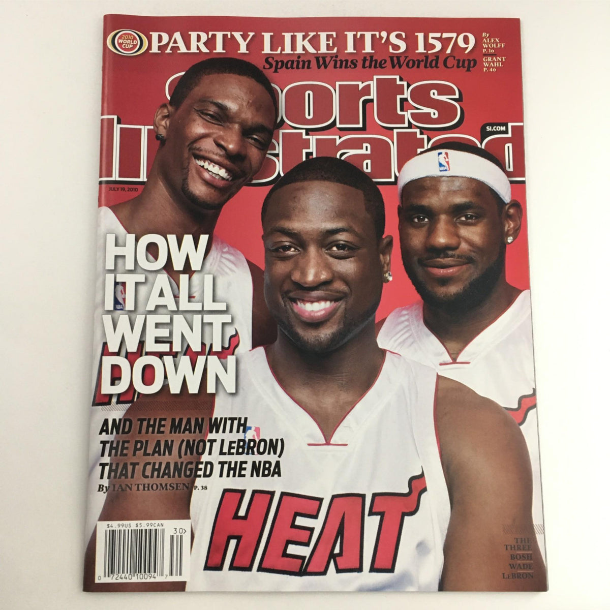 Cover of Sports Illustrated Magazine July 19, 2010 featuring NBA superstars Chris Bosh, Dwyane Wade, and LeBron James, highlighting their impact on basketball history.