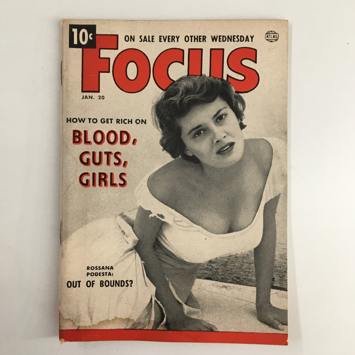 VTG Focus Magazine January 20 1954 cover featuring Rossana Podesta, showcasing the intriguing headline 'Out of Bounds?' and captivating imagery.