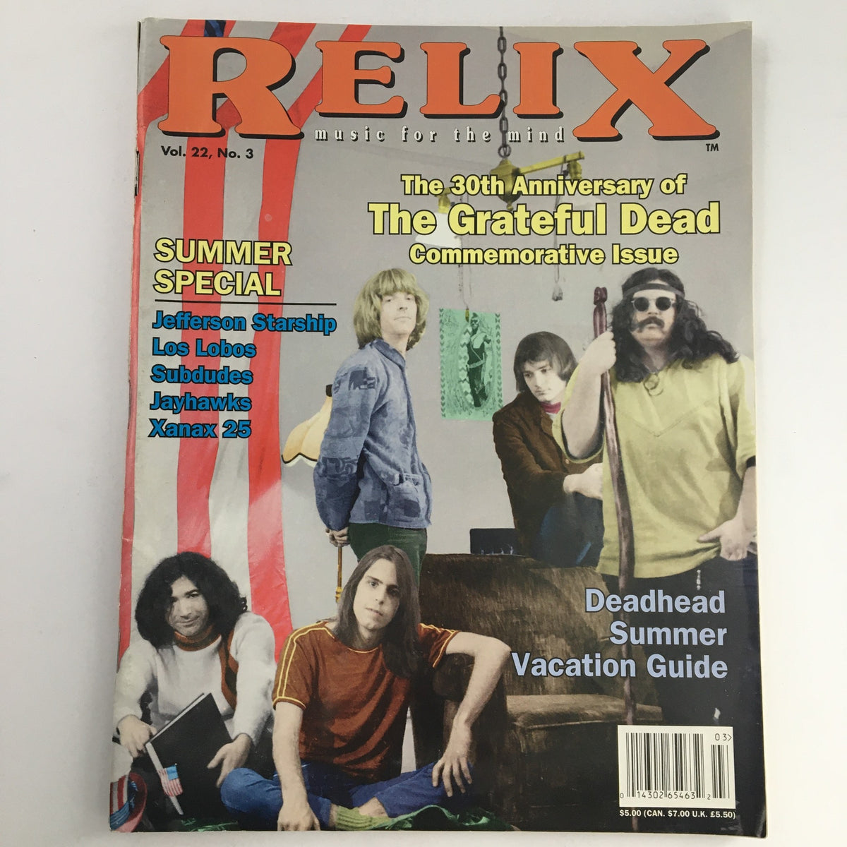 Cover of Relix Magazine June 1995 Vol 22 #3 featuring Jefferson Starship, Los Lobos, and a commemorative piece on The Grateful Dead's 30th Anniversary.