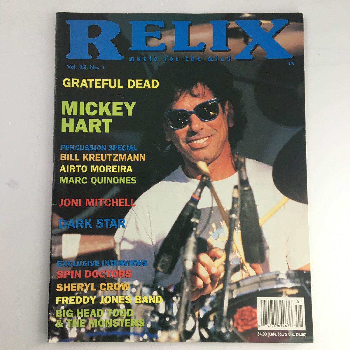 Cover of Relix Magazine February 1995 Vol 22 #1 featuring Mickey Hart, with highlights on Grateful Dead, Bill Kreutzmann, Joni Mitchell, and exclusive interviews.