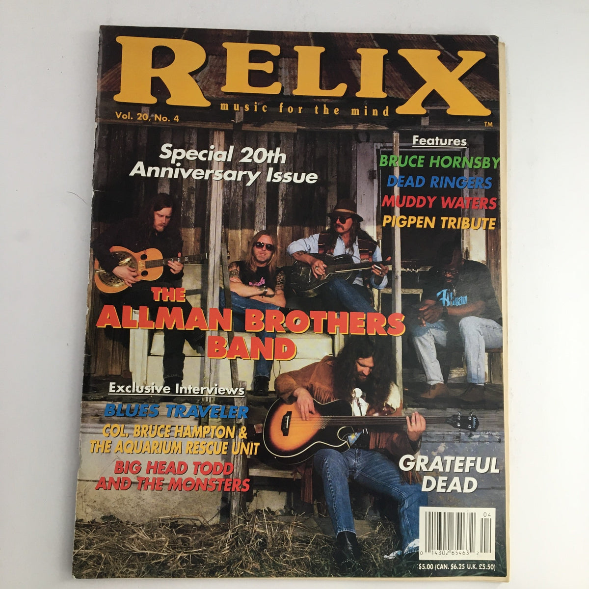 Relix Magazine August 1993 Vol 20 #4 featuring The Allman Brothers Band and Grateful Dead, showcasing music culture and interviews.