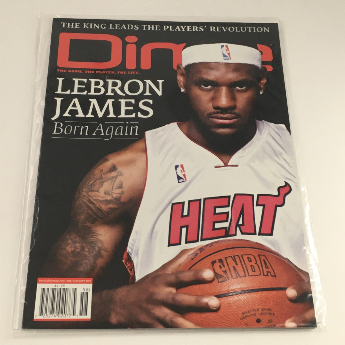 Cover of Dime Magazine August-September 2010 featuring LeBron James in Miami Heat uniform with the headline 'Born Again'. This iconic magazine captures a pivotal moment in NBA history, reflecting the excitement of LeBron's decision to join the Miami Heat.