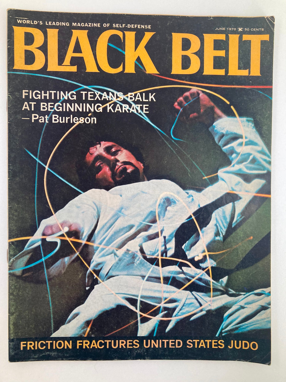 VTG Black Belt Magazine June 1970 Vol 8 #6 featuring Pat Burieson on the cover, showcasing martial arts history with dynamic artwork and engaging title headlines.