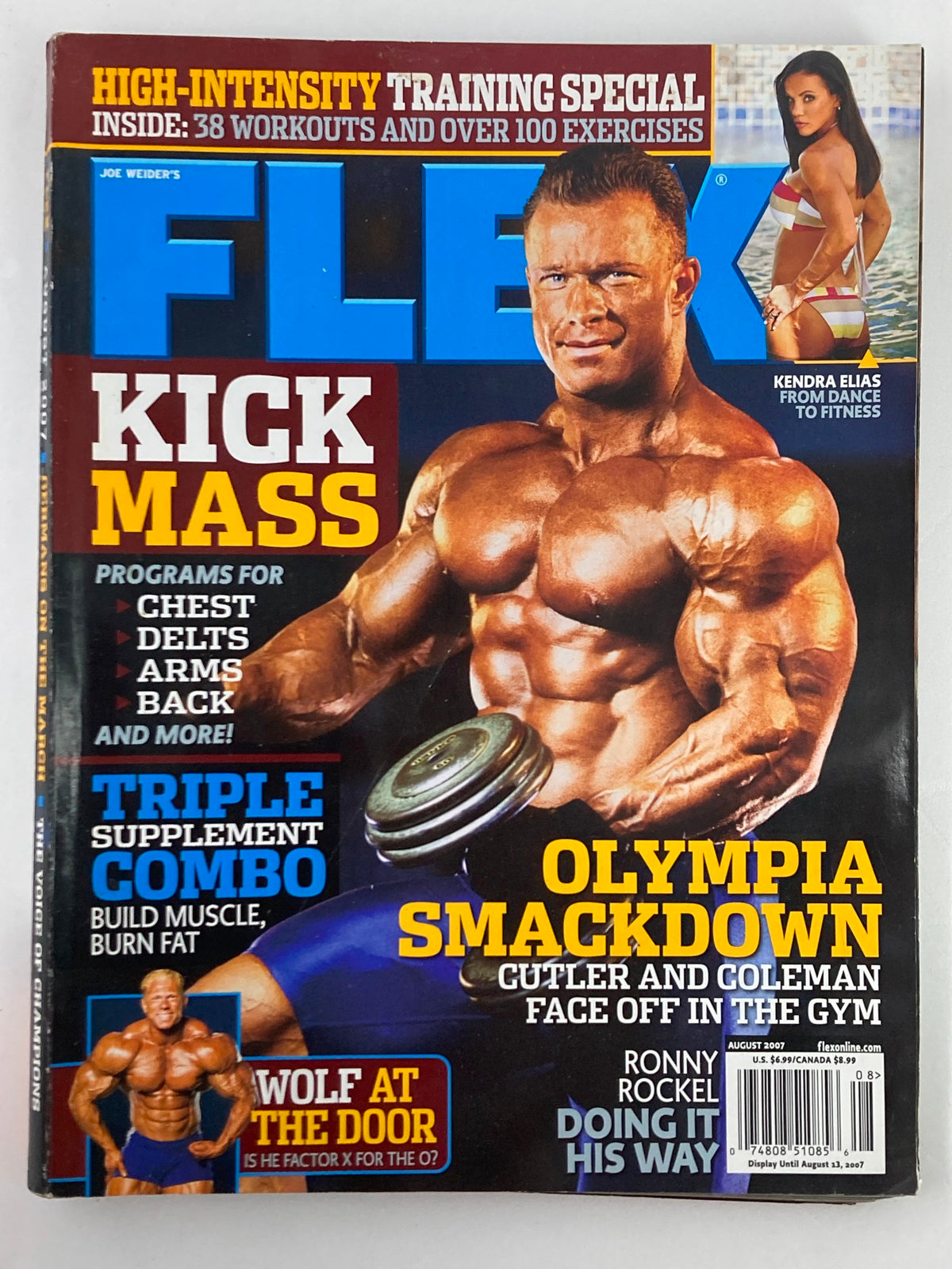 Flex Magazine August 2007 Volume 25 Issue #6 cover featuring Jay Cutler showcasing a muscular physique, with articles on bodybuilding and fitness.