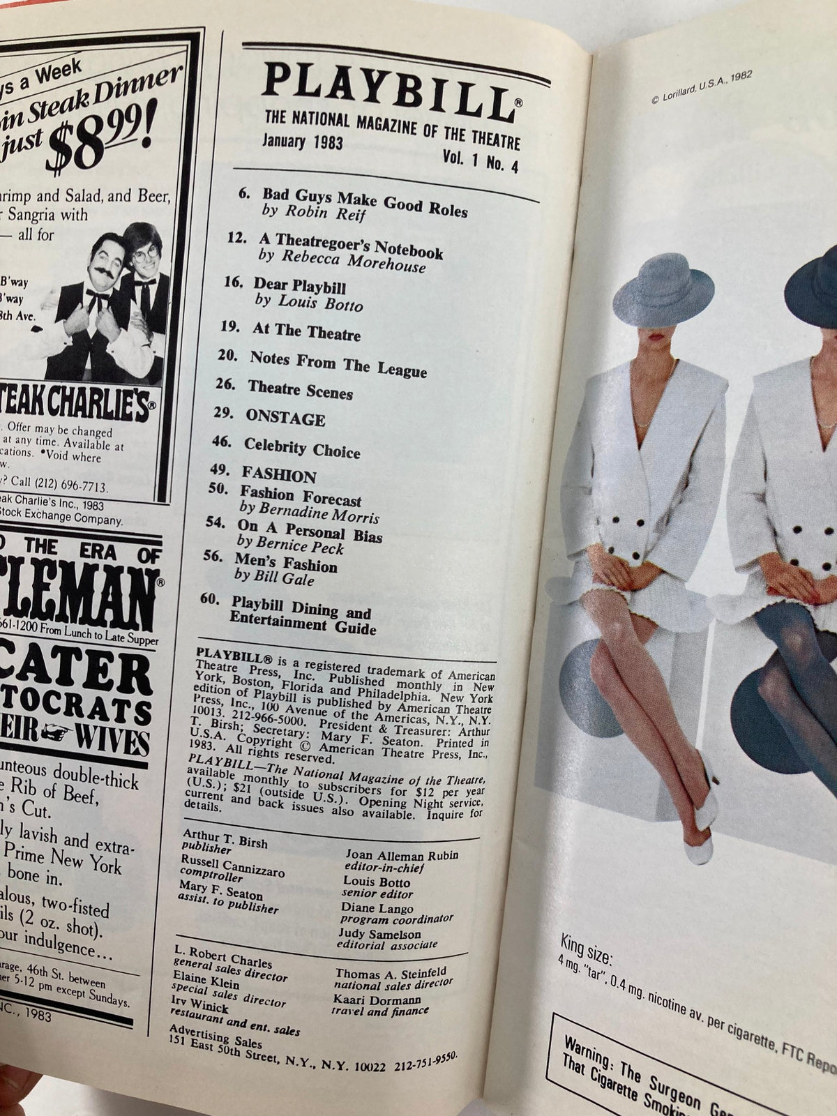 Interior page of the January 1983 Playbill, showcasing articles and features related to the theatre, enhancing the cultural experience of The Misanthrope.