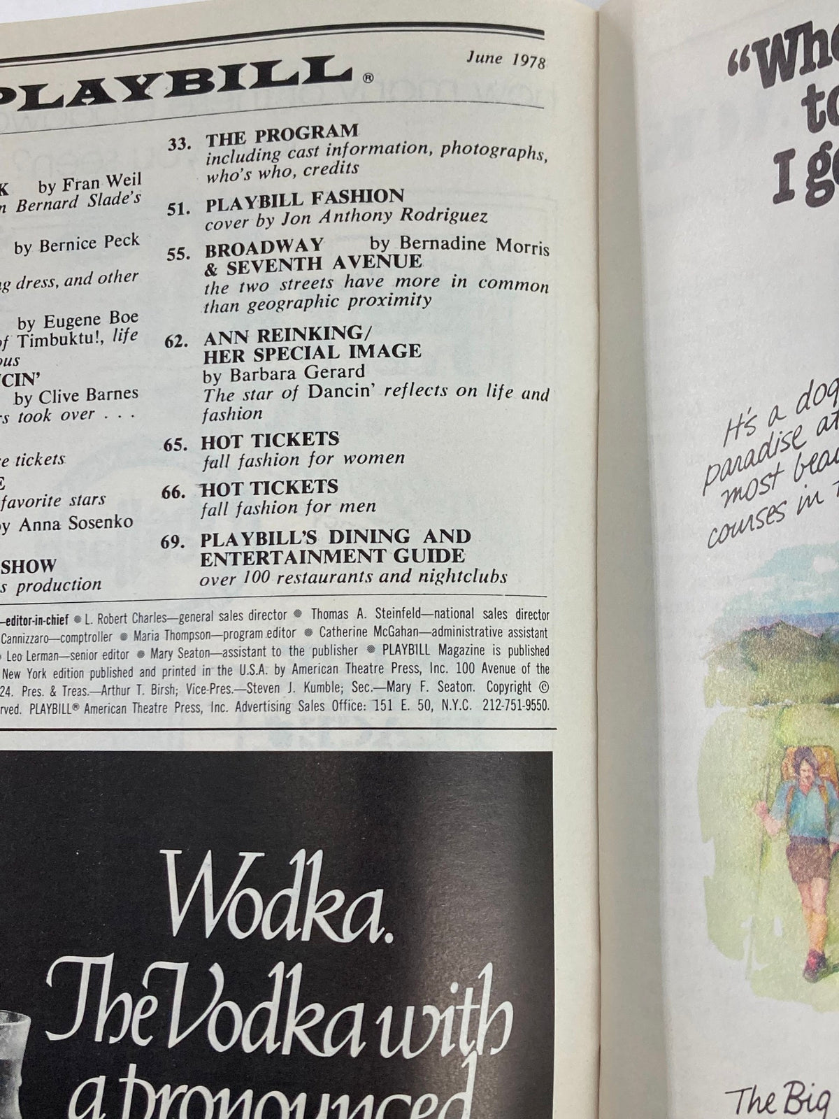 Inside page of the June 1978 Playbill for Uris Theatre, listing program information including the highlighted performances and contributing artists.