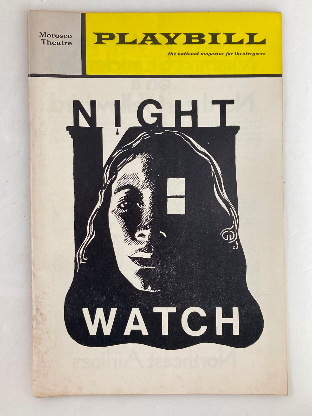 1972 Playbill for Night Watch at the Morosco Theatre, featuring artwork of a woman's face against a window.