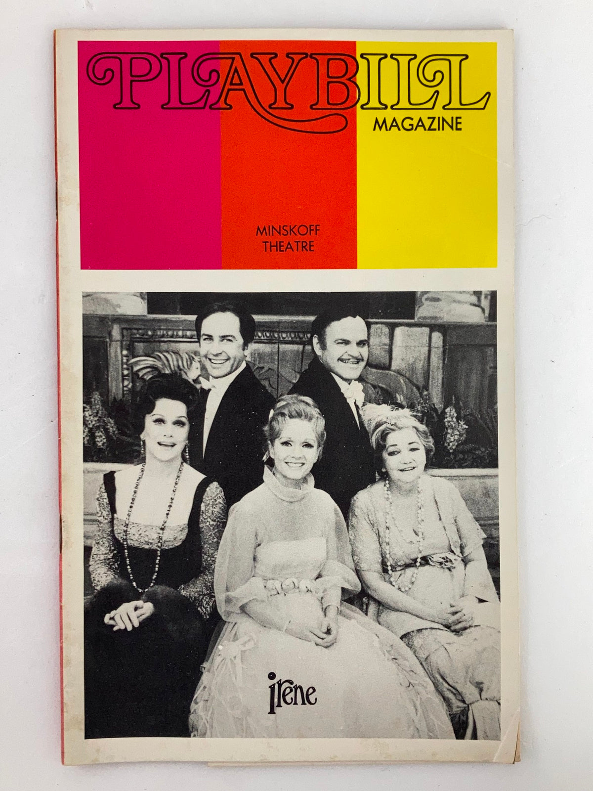 1973 Playbill Minskoff Theatre featuring Debbie Reynolds and Patsy Kelly in the musical Irene, showcasing a vintage cover design.