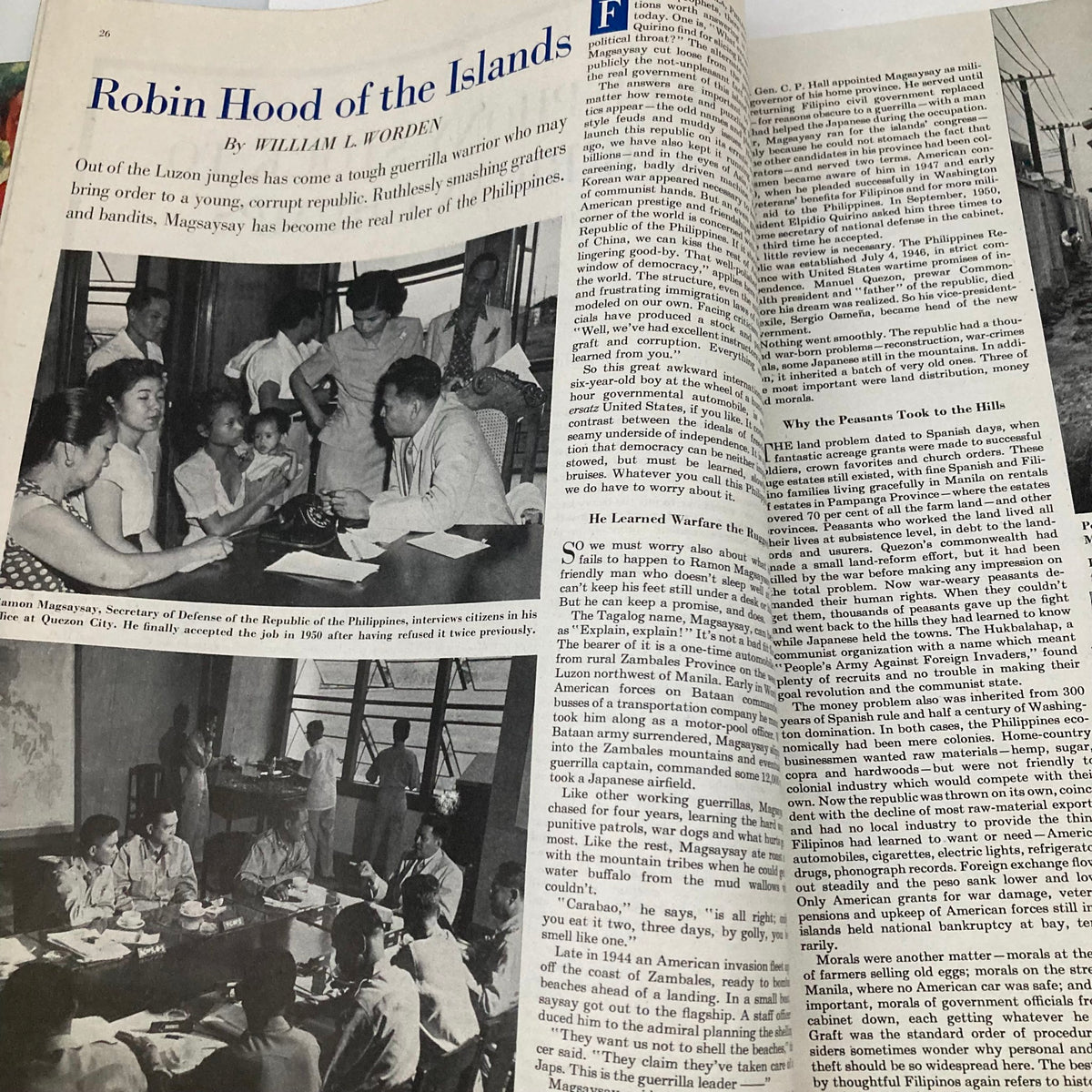 Saturday Evening Post Magazine January 12 1952, showcasing a scene from the Philippines with government officials engaging with citizens, depicting the socio-political climate of the era.