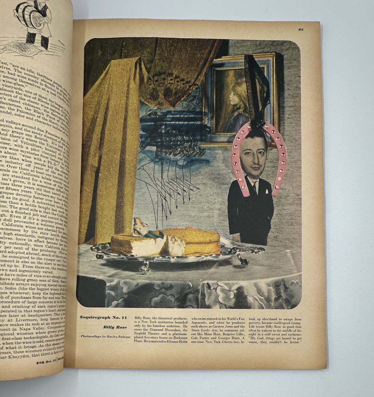 Unique art feature titled 'Esquiregraph No. 11' in Esquire Magazine October 1945, combining surrealism with a still life of dessert, highlighting experimental photography.