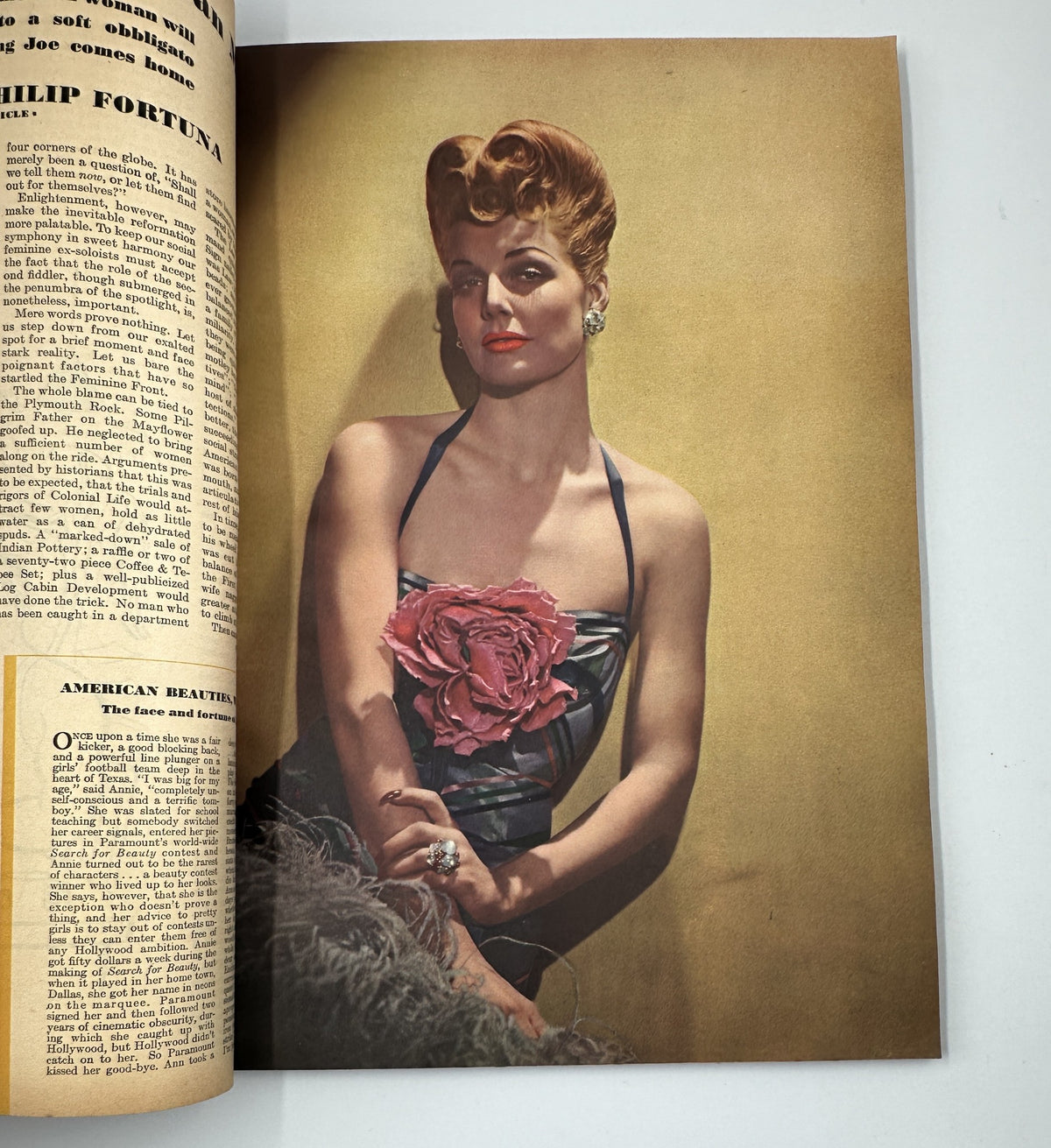 Esquire Magazine July 1945 showcasing a glamorous photograph of actress Ann Sheridan, elegantly posed with a floral accent.