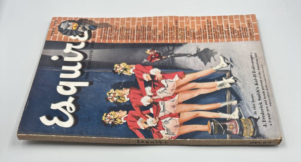 Side view of Esquire Magazine April 1946 featuring the Kal-ICE-de-scope artwork by J. Frederick Smith, highlighting its Western-style design and vintage pinup aesthetic.
