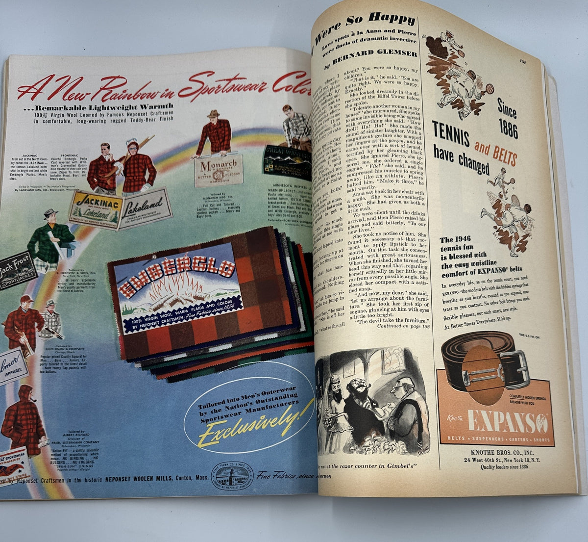 Advertisement page from Esquire Magazine June 1946 featuring colorful graphics for sporting clothing and accessories, illustrating the marketing style of the era.