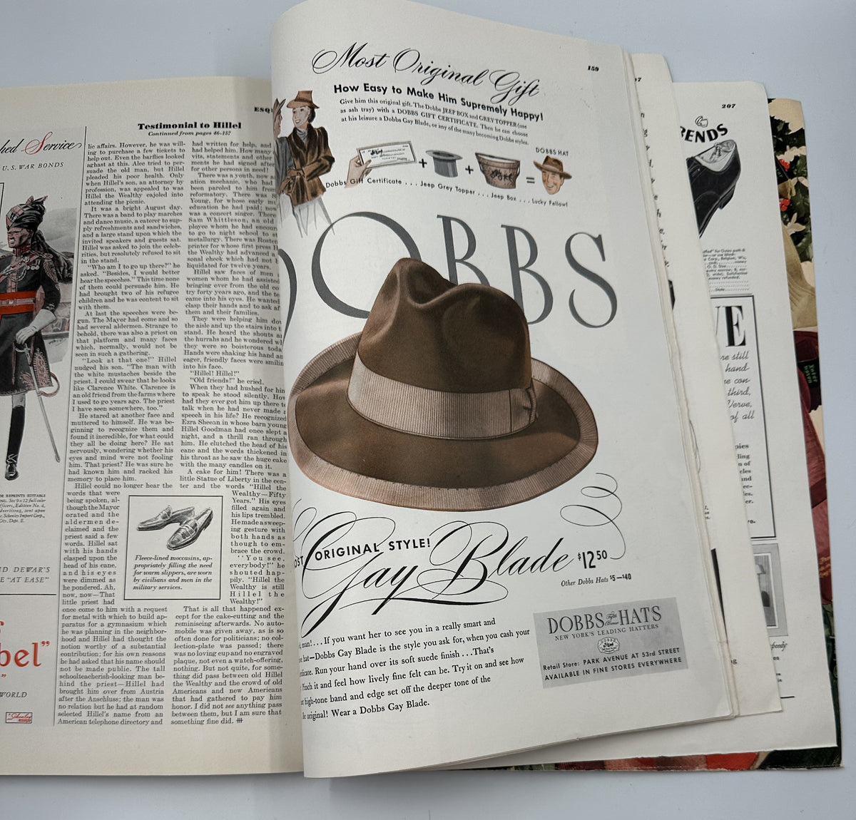 Esquire Magazine January 1943 advertisement for Dobbs hats highlighting the original Gay Blade style, enriched with detailed hat styling.