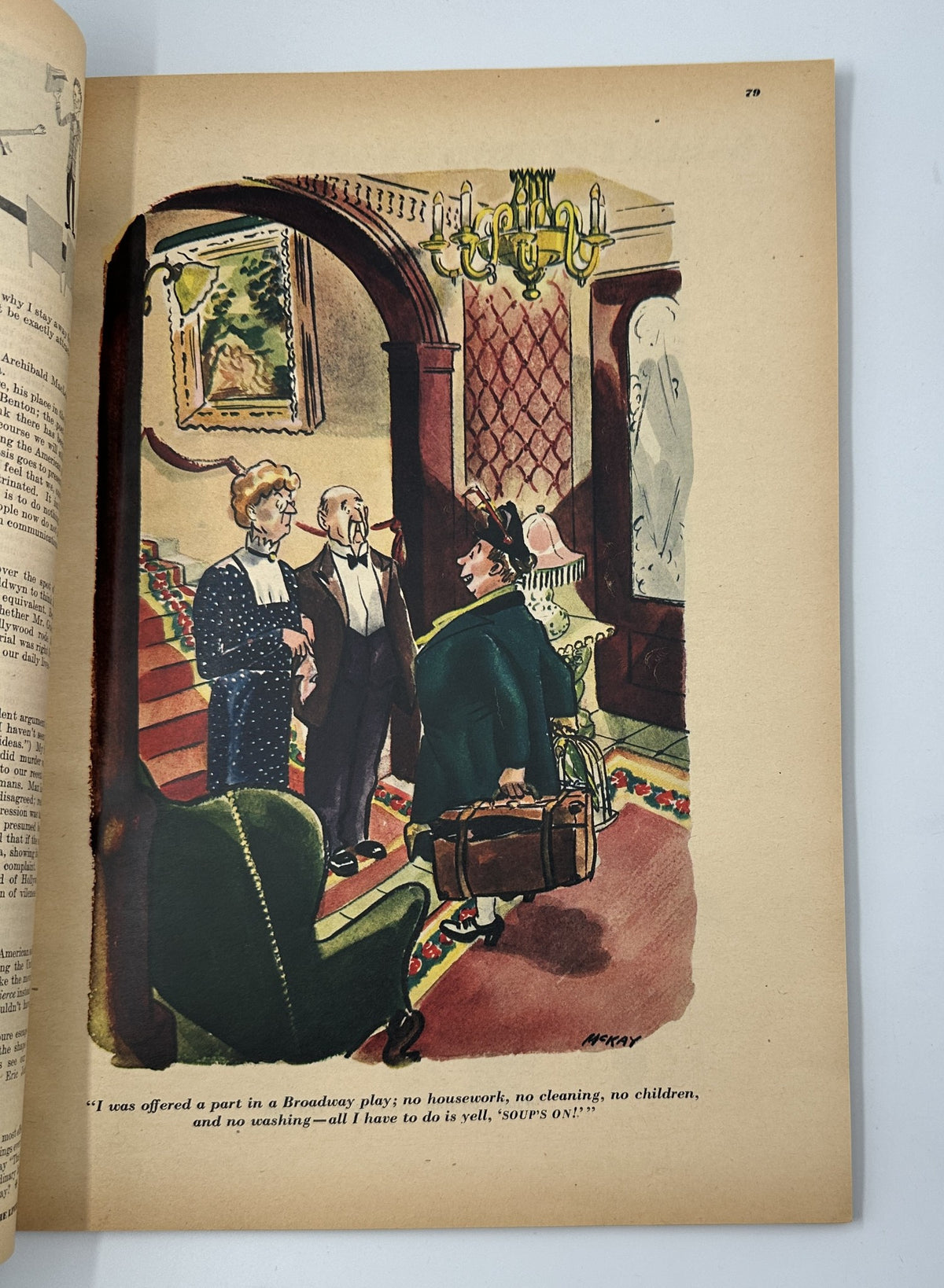 Esquire Magazine March 1946, showcasing an illustrated scene of a conversation between elegant characters in a stylish interior, highlighting period art.