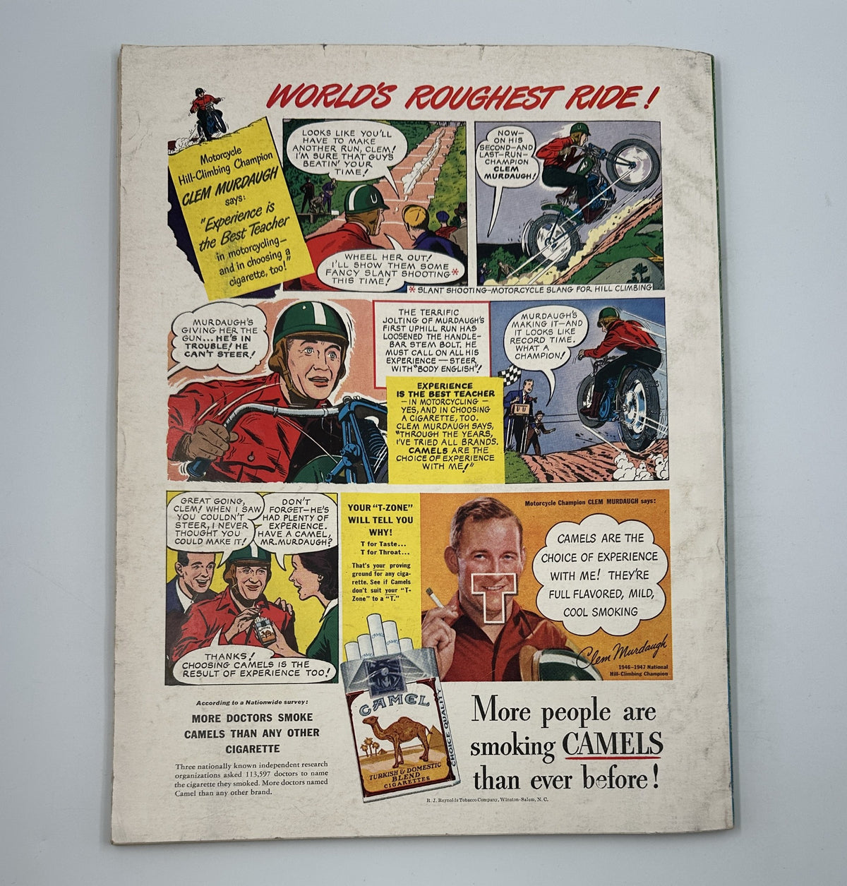 Esquire Magazine June 1948 presenting a vintage comic-style advertisement for Camel cigarettes, highlighting the appeal of smoking and lifestyle.