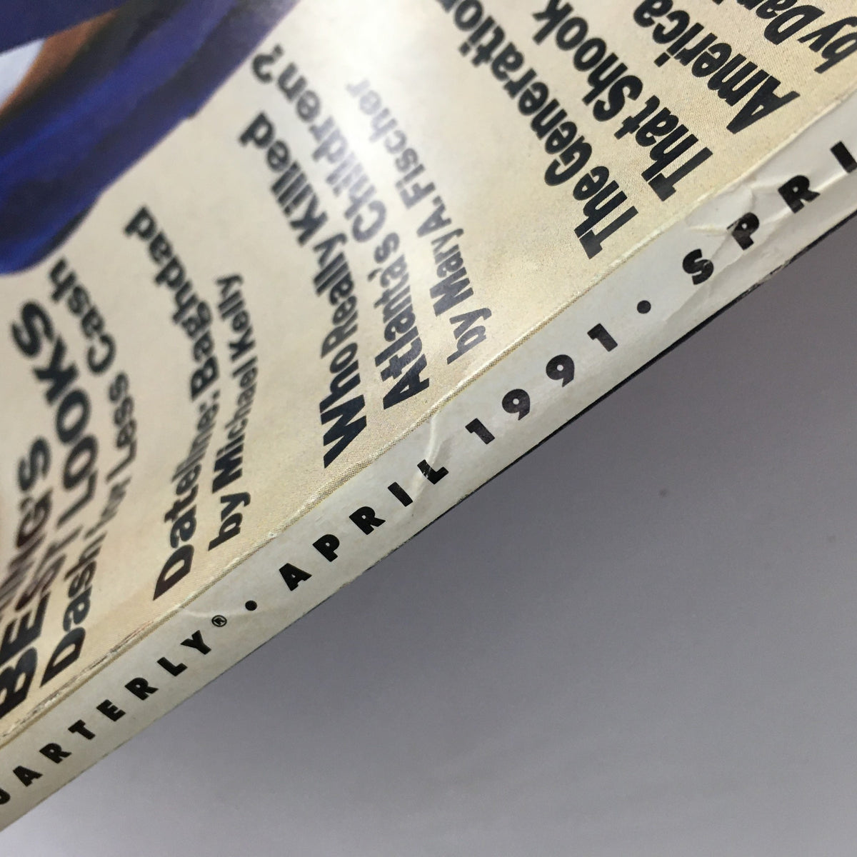 Close-up view of the April 1991 GQ Magazine showcasing the issue title and date, reflecting its vintage quality.