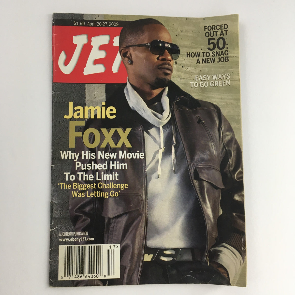 Cover of Jet Magazine dated April 20-27, 2009 featuring Jamie Foxx, showcasing the article 'Why His New Movie Pushed Him To The Limit' and highlighting the challenge of 'Letting Go'.