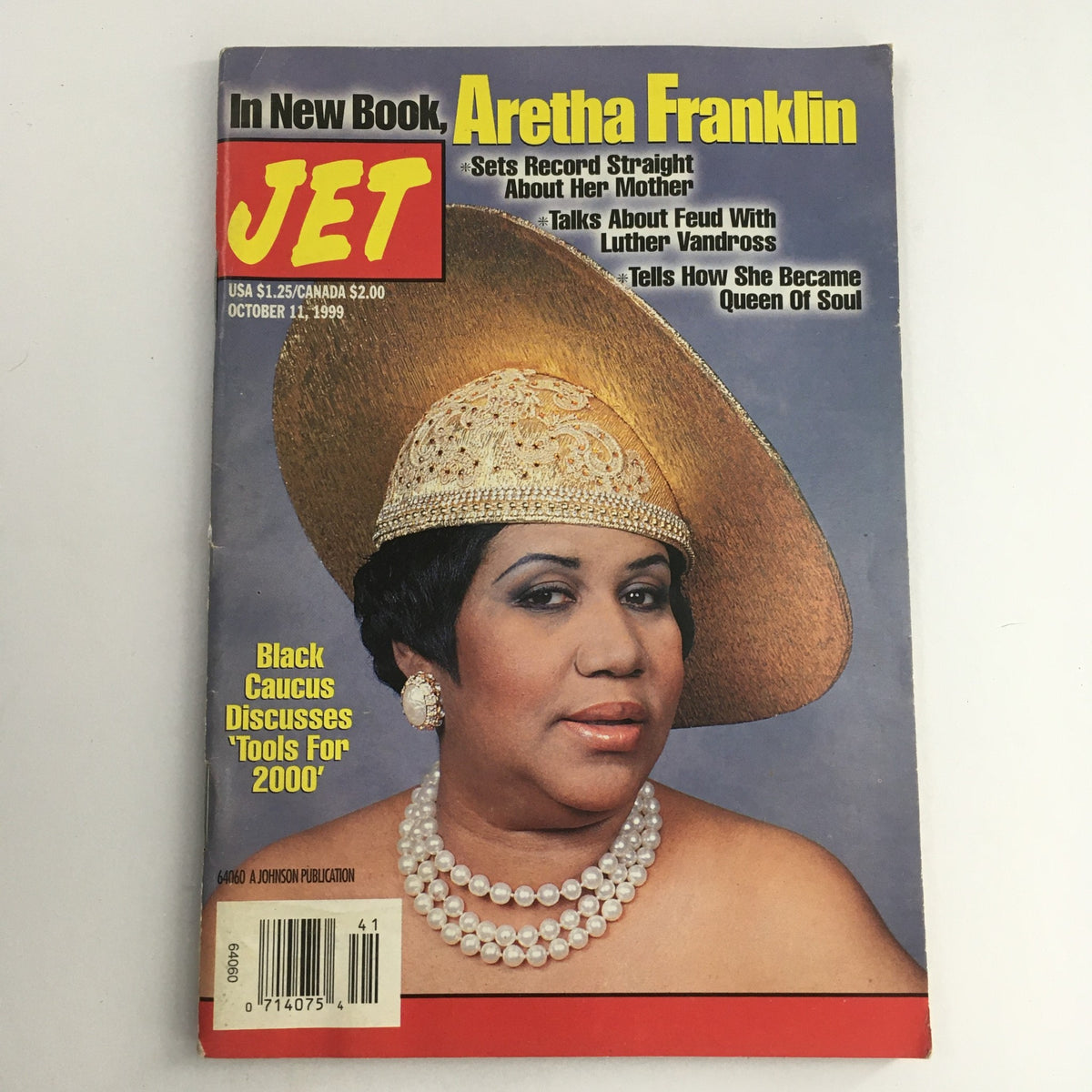 Jet Magazine cover from October 11, 1999 featuring Aretha Franklin, discussing her feud with Luther Vandross and her rise as the Queen of Soul.