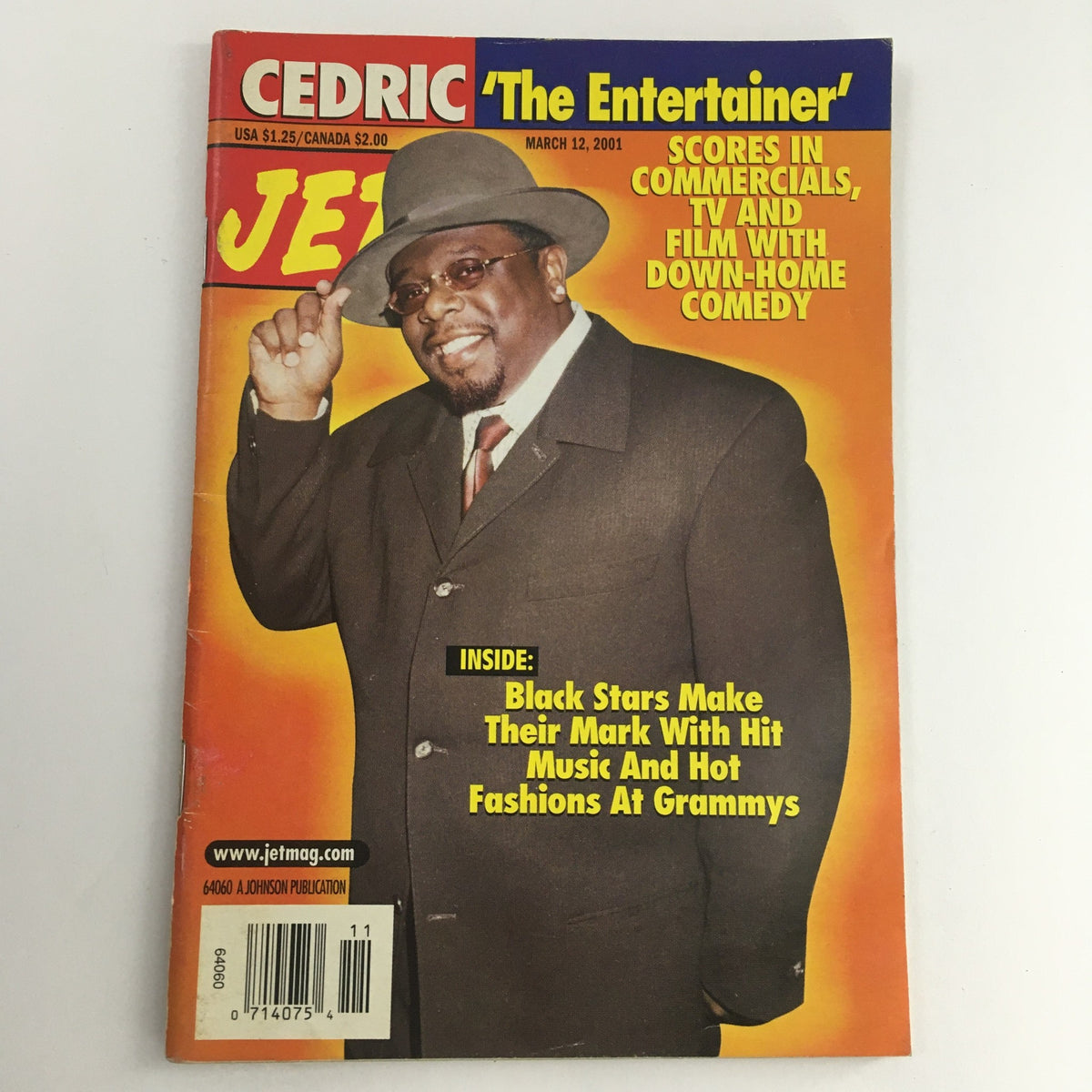 Cover of Jet Magazine dated March 12, 2001, featuring Cedric 'The Entertainer' with headlines about his successes in commercials and television.
